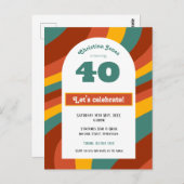 Uitnodiging briefkaart, 40e Verjaardag - retro dar (Voorkant / Achterkant)