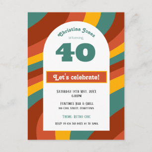 Uitnodiging briefkaart, 40e Verjaardag - retro dar