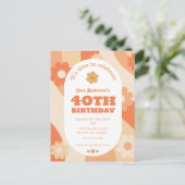 Uitnodiging briefkaart - 40e Verjaardag - retro pe (Staand voorkant)