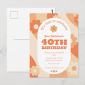 Uitnodiging briefkaart - 40e Verjaardag - retro pe (Voorkant / Achterkant)