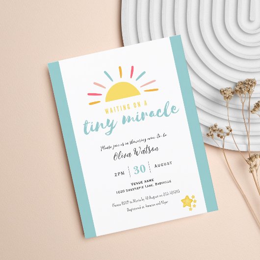 Uitnodiging Briefkaart, Blauw Baby shower Tiny Mir