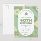Uitnodiging Briefkaart retro salie groen 40e verja (Voorkant / Achterkant)