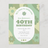 Uitnodiging Briefkaart retro salie groen 40e verja (Voorkant)