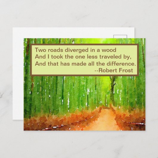 Uitnodiging Briefkaart - Robert Frost Roads Quote (Voorkant / Achterkant)