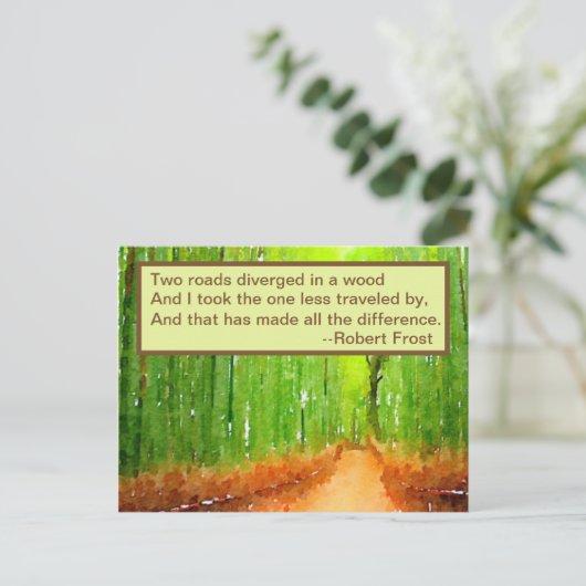 Uitnodiging Briefkaart - Robert Frost Roads Quote (Staand voorkant)