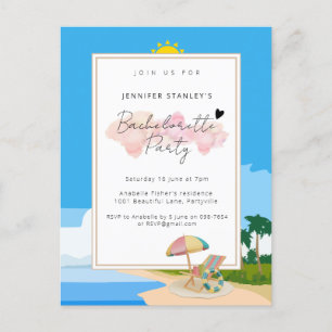 Uitnodiging Briefkaart, strand vrijgezellenuitnodi