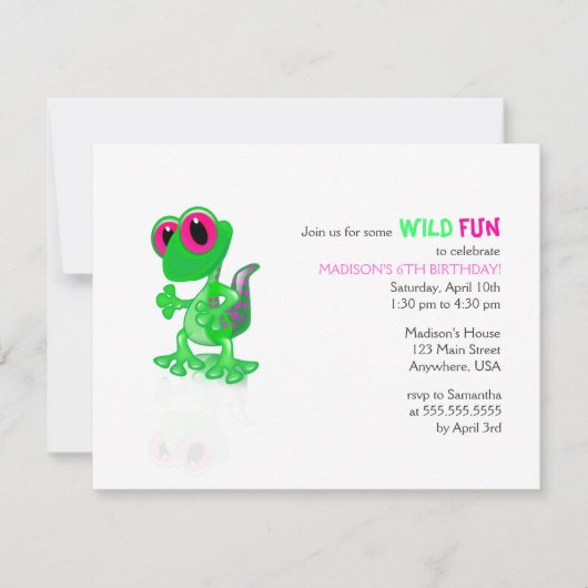 Uitnodiging Bright Green Gecko Birthday (Voorkant)
