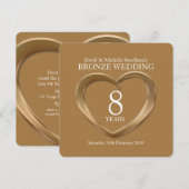 Uitnodiging bronzen huwelijksfeest hart 8 jaar (Voorkant / Achterkant)