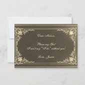 Uitnodiging bruidsmeisje zwart goud vintage kallig (Achterkant)