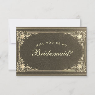Uitnodiging bruidsmeisje zwart goud vintage kallig