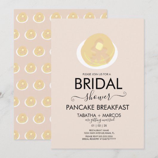 Uitnodiging bruidsontbijt pancakes brunch (Voorkant / Achterkant)