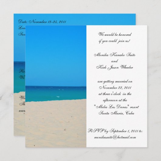 Uitnodiging bruiloft bestemming (Voorkant / Achterkant)