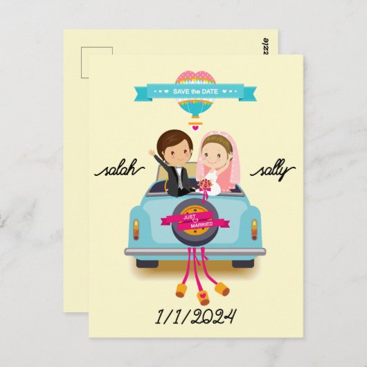 Uitnodiging bruiloft Een karikatuur Paar Portret (Voorkant / Achterkant)