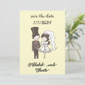 Uitnodiging bruiloft Een karikatuur Paar Portret (Staand voorkant)