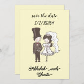 Uitnodiging bruiloft Een karikatuur Paar Portret (Voorkant / Achterkant)