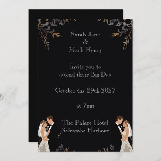 Uitnodiging Bruiloft lay-out die u kunt personalis (Voorkant / Achterkant)