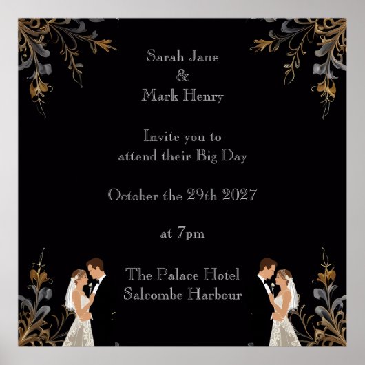 Uitnodiging Bruiloft lay-out die u kunt personalis Poster (Voorkant)