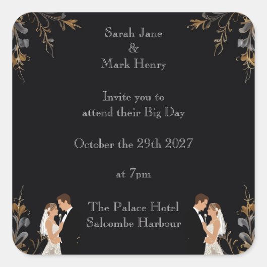 Uitnodiging Bruiloft lay-out die u kunt personalis Vierkante Sticker (Voorkant)