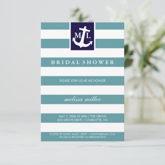 Uitnodiging Bruiloftsfeest - Naamletters Nautisch (Staand voorkant)