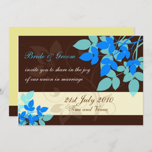 Uitnodiging bruin en blauw huwelijk (Voorkant / Achterkant)