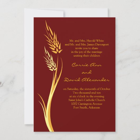 Uitnodiging bruin najaar Wheat Wedding (Voorkant)