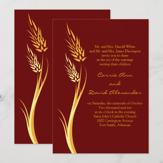 Uitnodiging bruin najaar Wheat Wedding (Voorkant / Achterkant)