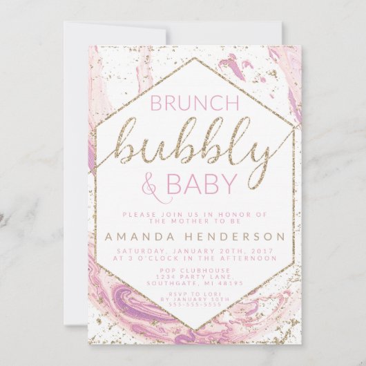 Uitnodiging Brunch Bubble & Baby Marble Baby showe (Voorkant)