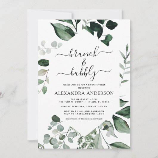 Uitnodiging Brunch & Bubble Vrijgezellenfeest Gree (Voorkant)