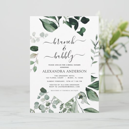 Uitnodiging Brunch & Bubble Vrijgezellenfeest Gree (Staand voorkant)