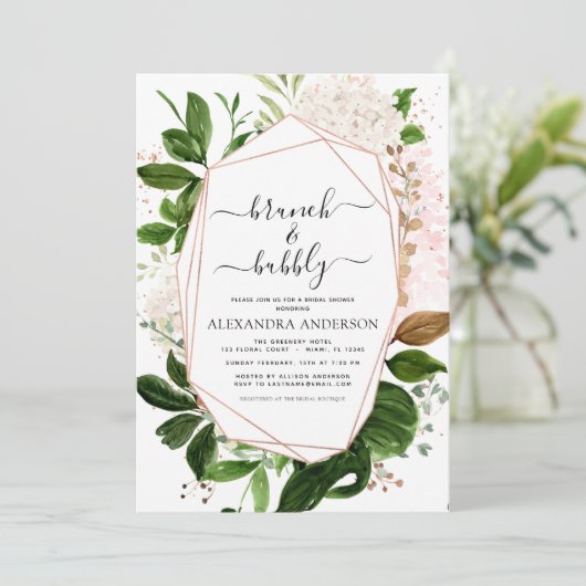 Uitnodiging Brunch & Bubble Vrijgezellenfeest Gree (Staand voorkant)