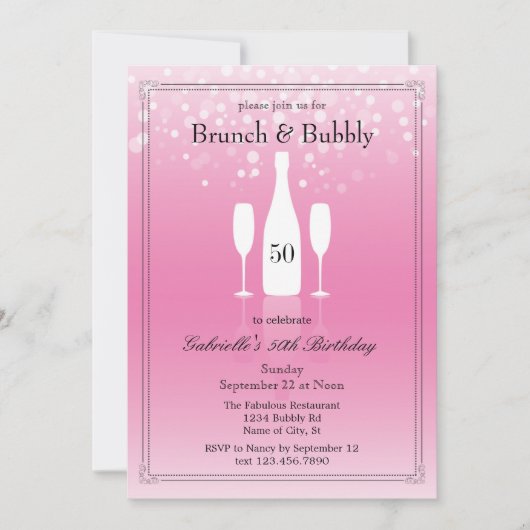 Uitnodiging Brunch en Bubble Birthday (Voorkant)