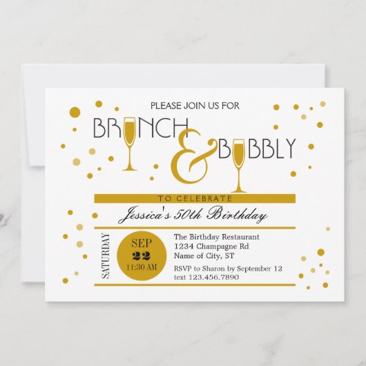 Uitnodiging Brunch en Bubble Birthday (Voorkant)