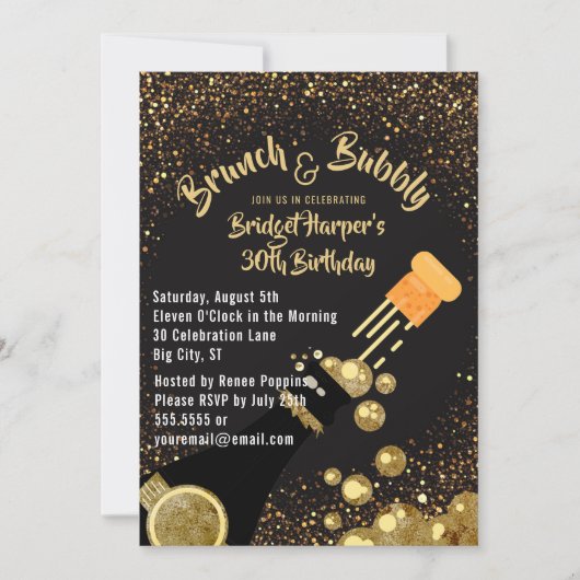 Uitnodiging Brunch en Bubble Champagne Birthday (Voorkant)