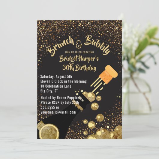 Uitnodiging Brunch en Bubble Champagne Birthday (Staand voorkant)