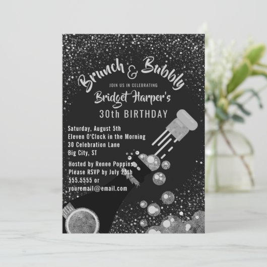 Uitnodiging Brunch en Bubble Champagne Birthday (Staand voorkant)
