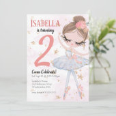 Uitnodiging Brunette Ballerina Birthday (Staand voorkant)