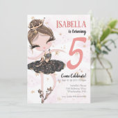 Uitnodiging Brunette Ballerina Birthday (Staand voorkant)