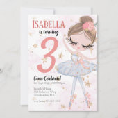 Uitnodiging Brunette Ballerina Birthday (Voorkant)