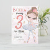 Uitnodiging Brunette Ballerina Birthday (Staand voorkant)