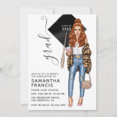 Uitnodiging Brunette Leopard Girl Graduation Party (Voorkant)