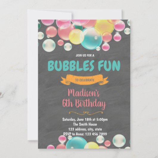 Uitnodiging bubbels feestelijke party (Voorkant)