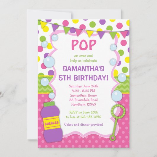 Uitnodiging Bubble Birthday / Uitnodiging Bubble (Voorkant)