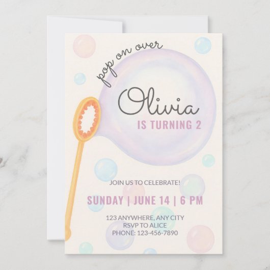 Uitnodiging Bubble Birthday, Uitnodiging tweede ve (Voorkant)