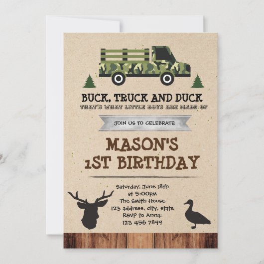 Uitnodiging Bucks Trucks and Ducks feestje (Voorkant)