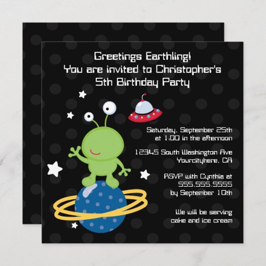Uitnodiging buitenaards buitenaards verjaardagsfee (Voorkant / Achterkant)