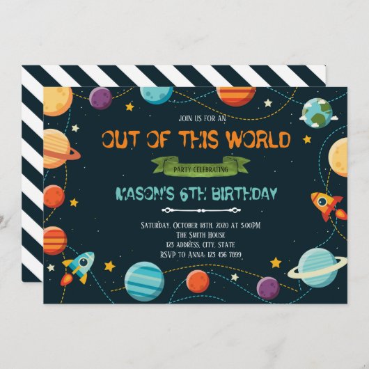 Uitnodiging buitenaards verjaardagsfeest (Voorkant / Achterkant)