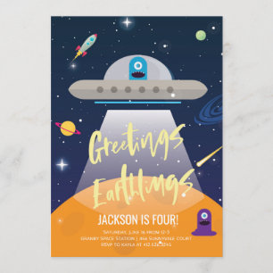 Uitnodiging buitenruimte Alien Birthday