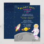 Uitnodiging buitenruimteastronaut Birthday Party (Voorkant / Achterkant)