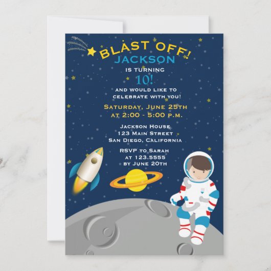 Uitnodiging buitenruimteastronaut Birthday Party (Voorkant)