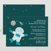 Uitnodiging buitenruimteastronaut verjaardagsfeest (Voorkant / Achterkant)